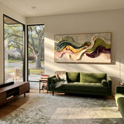 "Swirled Mineral Fault Relief" - Modern Heavy Impasto Landscape Artwork | White & Beige Palette Knife Painting | Luxury Horizontal Wall Art #Q 162