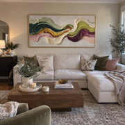 "Swirled Mineral Fault Relief" - Modern Heavy Impasto Landscape Artwork | White & Beige Palette Knife Painting | Luxury Horizontal Wall Art #Q 162