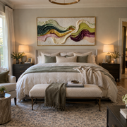 "Swirled Mineral Fault Relief" - Modern Heavy Impasto Landscape Artwork | White & Beige Palette Knife Painting | Luxury Horizontal Wall Art #Q 162