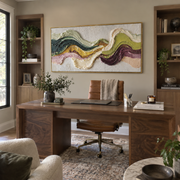 "Swirled Mineral Fault Relief" - Modern Heavy Impasto Landscape Artwork | White & Beige Palette Knife Painting | Luxury Horizontal Wall Art #Q 162