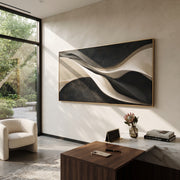 "Earthtone Shadow Wave Relief" - Modern Heavy Impasto Ocean Wave Seascape | White & Beige Palette Knife Painting | Luxury Horizontal Wall Art #Q 163