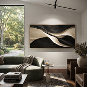 "Earthtone Shadow Wave Relief" - Modern Heavy Impasto Ocean Wave Seascape | White & Beige Palette Knife Painting | Luxury Horizontal Wall Art #Q 163