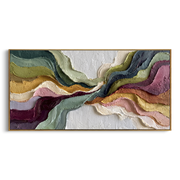 "Dune Ochre Channel Relief" - Modern Heavy Impasto Landscape Artwork | White & Beige Palette Knife Painting | Luxury Horizontal Wall Art #Q 164