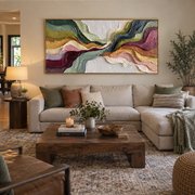 "Dune Ochre Channel Relief" - Modern Heavy Impasto Landscape Artwork | White & Beige Palette Knife Painting | Luxury Horizontal Wall Art #Q 164