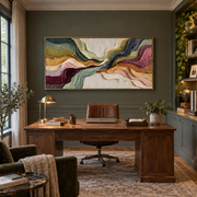"Dune Ochre Channel Relief" - Modern Heavy Impasto Landscape Artwork | White & Beige Palette Knife Painting | Luxury Horizontal Wall Art #Q 164