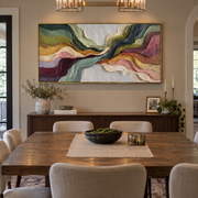 "Dune Ochre Channel Relief" - Modern Heavy Impasto Landscape Artwork | White & Beige Palette Knife Painting | Luxury Horizontal Wall Art #Q 164