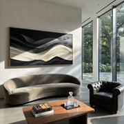 "Carved Graphite Swell Relief" - Modern Heavy Impasto Abstract Artwork | White & Beige Palette Knife Painting | Luxury Horizontal Wall Art #Q 165