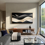 "Carved Graphite Swell Relief" - Modern Heavy Impasto Abstract Artwork | White & Beige Palette Knife Painting | Luxury Horizontal Wall Art #Q 165