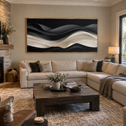 "Carved Graphite Swell Relief" - Modern Heavy Impasto Abstract Artwork | White & Beige Palette Knife Painting | Luxury Horizontal Wall Art #Q 165