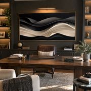 "Carved Graphite Swell Relief" - Modern Heavy Impasto Abstract Artwork | White & Beige Palette Knife Painting | Luxury Horizontal Wall Art #Q 165