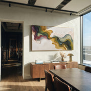 "Drifted Burgundy Rift Relief" - Modern Heavy Impasto Landscape Artwork | White & Beige Palette Knife Painting | Luxury Horizontal Wall Art #Q 166