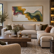 "Drifted Burgundy Rift Relief" - Modern Heavy Impasto Landscape Artwork | White & Beige Palette Knife Painting | Luxury Horizontal Wall Art #Q 166