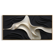 "Cascading Charcoal Ribbon Relief" - Modern Heavy Impasto Abstract Artwork | White & Beige Palette Knife Painting | Luxury Horizontal Wall Art #Q 167