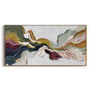 "Cracked Multicolor Ridge Relief" - Modern Heavy Impasto Landscape Artwork | White & Beige Palette Knife Painting | Luxury Horizontal Wall Art #Q 168