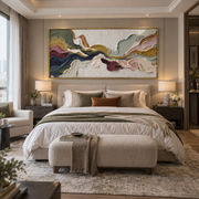 "Cracked Multicolor Ridge Relief" - Modern Heavy Impasto Landscape Artwork | White & Beige Palette Knife Painting | Luxury Horizontal Wall Art #Q 168