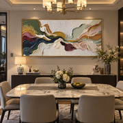 "Cracked Multicolor Ridge Relief" - Modern Heavy Impasto Landscape Artwork | White & Beige Palette Knife Painting | Luxury Horizontal Wall Art #Q 168