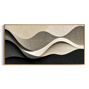 "Sandstone Abstract Creek Relief" - Modern Heavy Impasto Landscape Artwork | White & Beige Palette Knife Painting | Luxury Horizontal Wall Art #Q 169