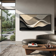 "Sandstone Abstract Creek Relief" - Modern Heavy Impasto Landscape Artwork | White & Beige Palette Knife Painting | Luxury Horizontal Wall Art #Q 169