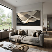 "Sandstone Abstract Creek Relief" - Modern Heavy Impasto Landscape Artwork | White & Beige Palette Knife Painting | Luxury Horizontal Wall Art #Q 169