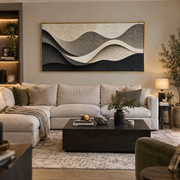 "Sandstone Abstract Creek Relief" - Modern Heavy Impasto Landscape Artwork | White & Beige Palette Knife Painting | Luxury Horizontal Wall Art #Q 169