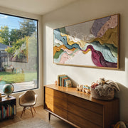 "Valley Chromatic Layer Relief" - Modern Heavy Impasto Landscape Artwork | White & Beige Palette Knife Painting | Luxury Horizontal Wall Art #Q 170