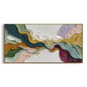 "Valley Chromatic Layer Relief" - Modern Heavy Impasto Landscape Artwork | White & Beige Palette Knife Painting | Luxury Horizontal Wall Art #Q 170