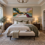"Valley Chromatic Layer Relief" - Modern Heavy Impasto Landscape Artwork | White & Beige Palette Knife Painting | Luxury Horizontal Wall Art #Q 170