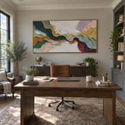 "Valley Chromatic Layer Relief" - Modern Heavy Impasto Landscape Artwork | White & Beige Palette Knife Painting | Luxury Horizontal Wall Art #Q 170