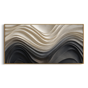 "Quiet Pigment Fault Relief" - Modern Heavy Impasto Landscape Artwork | White & Beige Palette Knife Painting | Luxury Horizontal Wall Art #Q 171