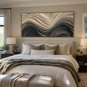 "Quiet Pigment Fault Relief" - Modern Heavy Impasto Landscape Artwork | White & Beige Palette Knife Painting | Luxury Horizontal Wall Art #Q 171