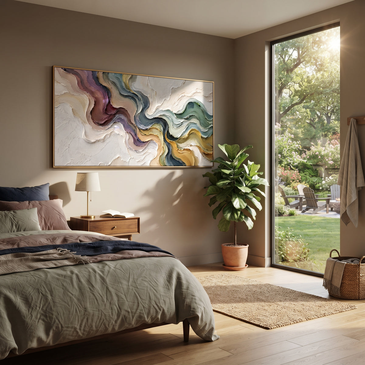 "Stratified Painted Strata Relief" - Modern Heavy Impasto Landscape Artwork | White & Beige Palette Knife Painting | Luxury Horizontal Wall Art #Q 172