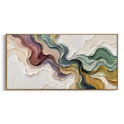"Stratified Painted Strata Relief" - Modern Heavy Impasto Landscape Artwork | White & Beige Palette Knife Painting | Luxury Horizontal Wall Art #Q 172