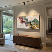 "Stratified Painted Strata Relief" - Modern Heavy Impasto Landscape Artwork | White & Beige Palette Knife Painting | Luxury Horizontal Wall Art #Q 172