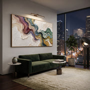 "Stratified Painted Strata Relief" - Modern Heavy Impasto Landscape Artwork | White & Beige Palette Knife Painting | Luxury Horizontal Wall Art #Q 172