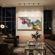 "Stratified Painted Strata Relief" - Modern Heavy Impasto Landscape Artwork | White & Beige Palette Knife Painting | Luxury Horizontal Wall Art #Q 172