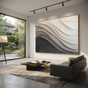 "Eroded Color River Relief" - Modern Heavy Impasto Landscape Artwork | White & Beige Palette Knife Painting | Luxury Horizontal Wall Art #Q 173