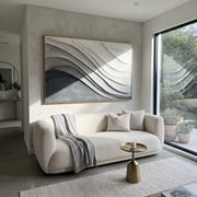 "Eroded Color River Relief" - Modern Heavy Impasto Landscape Artwork | White & Beige Palette Knife Painting | Luxury Horizontal Wall Art #Q 173