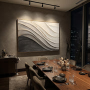 "Eroded Color River Relief" - Modern Heavy Impasto Landscape Artwork | White & Beige Palette Knife Painting | Luxury Horizontal Wall Art #Q 173