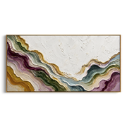 "Luminous Mineral Fault Relief" - Modern Heavy Impasto Landscape Artwork | White & Beige Palette Knife Painting | Luxury Horizontal Wall Art #Q 174