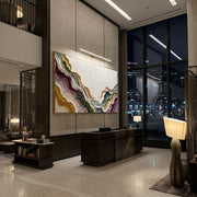"Luminous Mineral Fault Relief" - Modern Heavy Impasto Landscape Artwork | White & Beige Palette Knife Painting | Luxury Horizontal Wall Art #Q 174