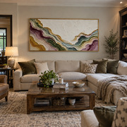 "Luminous Mineral Fault Relief" - Modern Heavy Impasto Landscape Artwork | White & Beige Palette Knife Painting | Luxury Horizontal Wall Art #Q 174