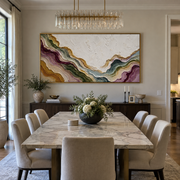 "Luminous Mineral Fault Relief" - Modern Heavy Impasto Landscape Artwork | White & Beige Palette Knife Painting | Luxury Horizontal Wall Art #Q 174