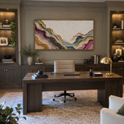 "Luminous Mineral Fault Relief" - Modern Heavy Impasto Landscape Artwork | White & Beige Palette Knife Painting | Luxury Horizontal Wall Art #Q 174