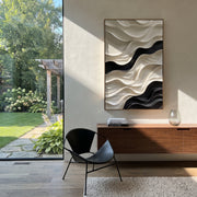 "Contour Rainbow Vein Relief" - Modern Heavy Impasto Landscape Artwork | White & Grey Palette Knife Painting | Luxury Vertical Wall Art #Q 175