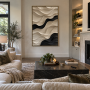 "Contour Rainbow Vein Relief" - Modern Heavy Impasto Landscape Artwork | White & Grey Palette Knife Painting | Luxury Vertical Wall Art #Q 175