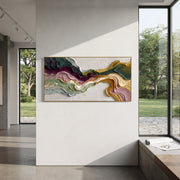 "Layered Ochre Channel Relief" - Modern Heavy Impasto Landscape Artwork | White & Beige Palette Knife Painting | Luxury Horizontal Wall Art #Q 176