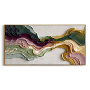 "Layered Ochre Channel Relief" - Modern Heavy Impasto Landscape Artwork | White & Beige Palette Knife Painting | Luxury Horizontal Wall Art #Q 176