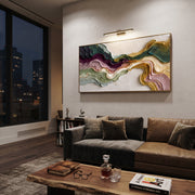 "Layered Ochre Channel Relief" - Modern Heavy Impasto Landscape Artwork | White & Beige Palette Knife Painting | Luxury Horizontal Wall Art #Q 176