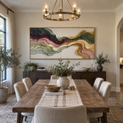 "Layered Ochre Channel Relief" - Modern Heavy Impasto Landscape Artwork | White & Beige Palette Knife Painting | Luxury Horizontal Wall Art #Q 176