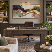 "Layered Ochre Channel Relief" - Modern Heavy Impasto Landscape Artwork | White & Beige Palette Knife Painting | Luxury Horizontal Wall Art #Q 176